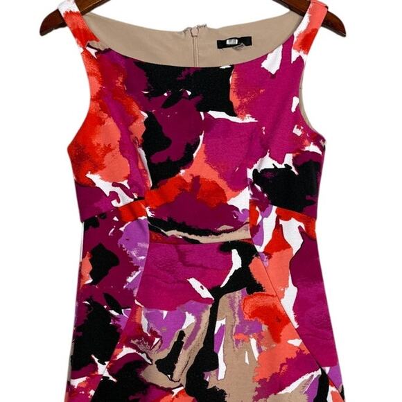 Trina Turk Robles Watercolor Art Sleeveless Halter Style Mini Dress 2 Pink Black - Picture 3 of 15